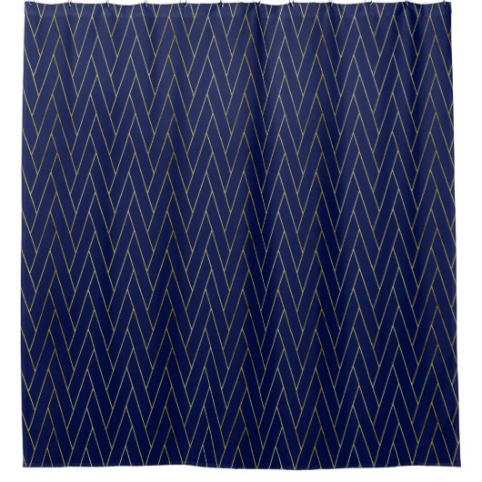 Navy Blue & Gold Abstract Geometric Pattern Luxury Douchegordijn (Voorkant)