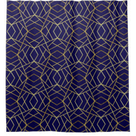 Navy Blue & Gold Abstract Geometric Pattern Luxury Douchegordijn