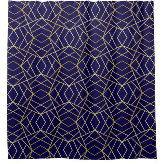Navy Blue & Gold Abstract Geometric Pattern Luxury Douchegordijn (Voorkant)