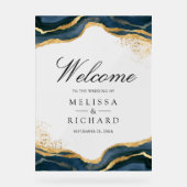 Navy Blue Gold Abstract Ink Wedding Welcome Acryl Bord (Voorkant)