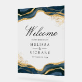 Navy Blue Gold Abstract Ink Wedding Welcome Acryl Bord (Hoek)