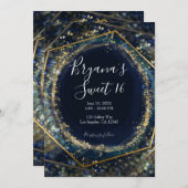 Navy Blue Gold Abstract Licht Geometric Sweet 16 Kaart (Voorkant / Achterkant)
