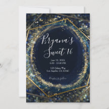 Navy Blue Gold Abstract Licht Geometric Sweet 16