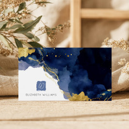 Navy Blue Gold Abstract Monogram Business Card Visitekaartje