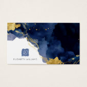 Navy Blue Gold Abstract Monogram Business Card Visitekaartje (Voorkant)