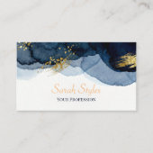 Navy Blue & Gold Abstract Watercolor Visitekaartje (Voorkant)