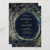 Navy Blue Gold Abstracte lichten Geometric Wedding Kaart (Voorkant / Achterkant)