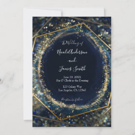 Navy Blue Gold Abstracte lichten Geometric Wedding Kaart