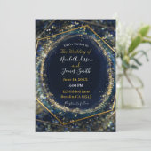 Navy Blue Gold Abstracte lichten Geometric Wedding Kaart (Staand voorkant)