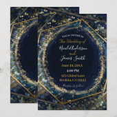 Navy Blue Gold Abstracte lichten Geometric Wedding Kaart (Voorkant / Achterkant)