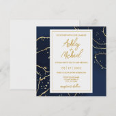 Navy Blue Gold Abstracte marmer Wedding Invitation Kaart (Voorkant / Achterkant)