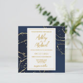 Navy Blue Gold Abstracte marmer Wedding Invitation Kaart (Staand voorkant)