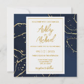 Navy Blue Gold Abstracte marmer Wedding Invitation Kaart (Voorkant)