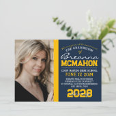 Navy Blue & Gold Afstuderen 2 foto bekendmaking Kaart (Staand voorkant)