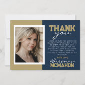 Navy Blue & Gold Afstuderen 2 Foto Dank u Kaart (Voorkant)