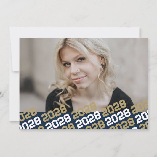 Navy Blue & Gold Afstuderen 2 Foto Dank u Kaart (Achterkant)