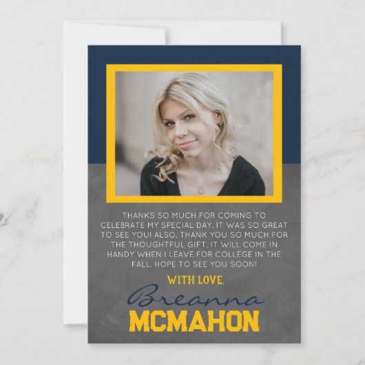 Navy Blue & Gold Afstuderen 2 Foto Dank u Kaart (Voorkant)