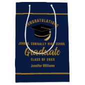 Navy Blue Gold Afstuderen Custom Graduation Party Medium Cadeauzakje (Voorkant)