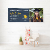 Navy Blue Gold Afstuderen Foto Afstuderen Spandoek (Insitu)