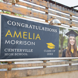 Navy Blue Gold Afstuderen Foto Afstuderen Spandoek