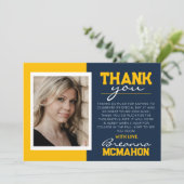 Navy Blue & Gold Afstuderen Foto Dank u Kaart (Staand voorkant)