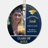 Navy Blue Gold Afstuderen fotoklasse van 2024 Keramisch Ornament (Links)