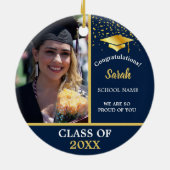 Navy Blue Gold Afstuderen fotoklasse van 2024 Keramisch Ornament (Achterkant)