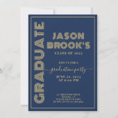 Navy Blue Gold Afstuderen Kaart (Voorkant)