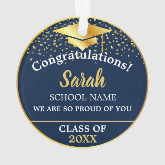 Navy Blue Gold Afstuderen Klasse van 2025 Custom Ornament (achterkant)