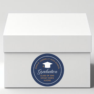 Navy Blue Gold Afstuderen Modern Custom School Ronde Sticker