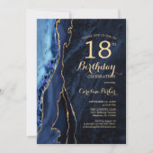 Navy Blue Gold Agaat 18e verjaardag Kaart (Voorkant)