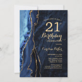 Navy Blue Gold Agaat 21e verjaardag Kaart (Voorkant)