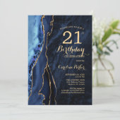 Navy Blue Gold Agaat 21e verjaardag Kaart (Staand voorkant)