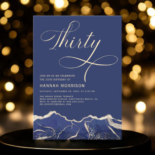 Navy Blue Gold Agaat 30e 30-jarig verjaardagsfeest Kaart