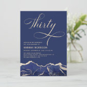 Navy Blue Gold Agaat 30e 30-jarig verjaardagsfeest Kaart (Staand voorkant)