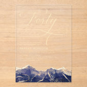 Navy Blue Gold Agaat 40e 40-jarig verjaardagsfeest Acryl Uitnodigingen (Voorkant)