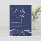 Navy Blue Gold Agaat 40e 40-jarig verjaardagsfeest Kaart (Staand voorkant)