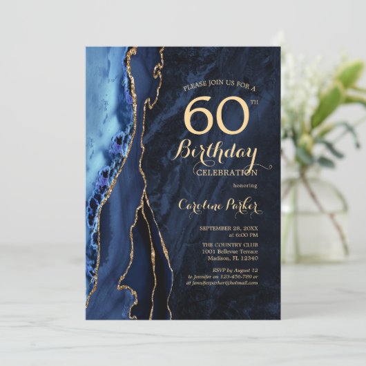 Navy Blue Gold Agaat 60e verjaardag Kaart (Staand voorkant)