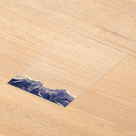 Navy Blue Gold Agaat 70e 70e verjaardagsfeest Acryl Uitnodigingen (Laagn)