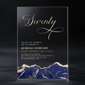 Navy Blue Gold Agaat 70e 70e verjaardagsfeest Acryl Uitnodigingen