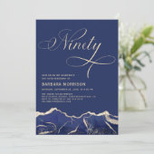 Navy Blue Gold Agaat 90e Negentig Verjaardagsfeest Kaart (Staand voorkant)