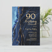 Navy Blue Gold Agaat 90ste verjaardag Kaart (Staand voorkant)