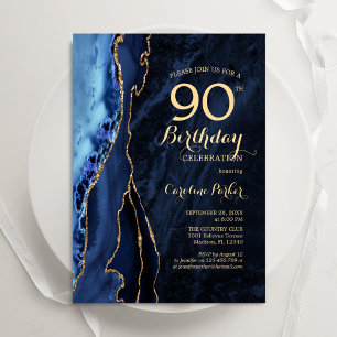 Navy Blue Gold Agaat 90ste verjaardag Kaart