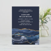 Navy Blue & Gold Agaat Afstuderen Kaart (Staand voorkant)