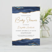 Navy Blue Gold Agaat Baby shower uitnodiging (Staand voorkant)