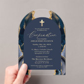 Navy Blue Gold Agaat Bevestiging Modern Acryl Uitnodigingen (Insitu (Draagbaar))