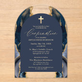 Navy Blue Gold Agaat Bevestiging Modern Acryl Uitnodigingen (Voorkant)