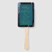 Navy Blue Gold Agaat Blauwgroen trouwprogramma Handwaaier (Voorkant)