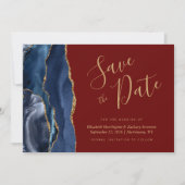Navy Blue Gold Agaat Bourgogne Save the Date Kaart (Voorkant)