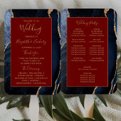 Navy Blue Gold Agaat Bourgondië Wedding Programma Handwaaier